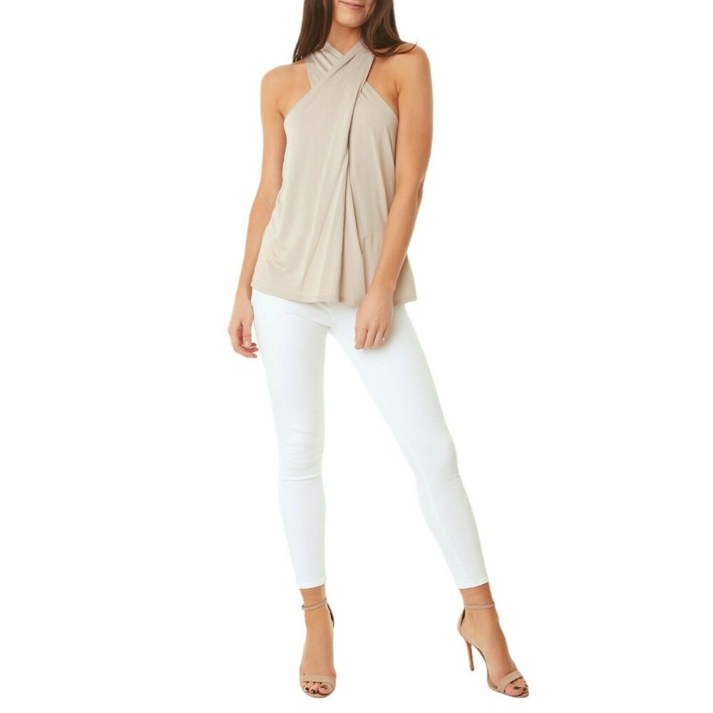 GENERATION LOVE Wisteria halter top cross front slinky blouse in taupe Sz XS NEW - Picture 6 of 6